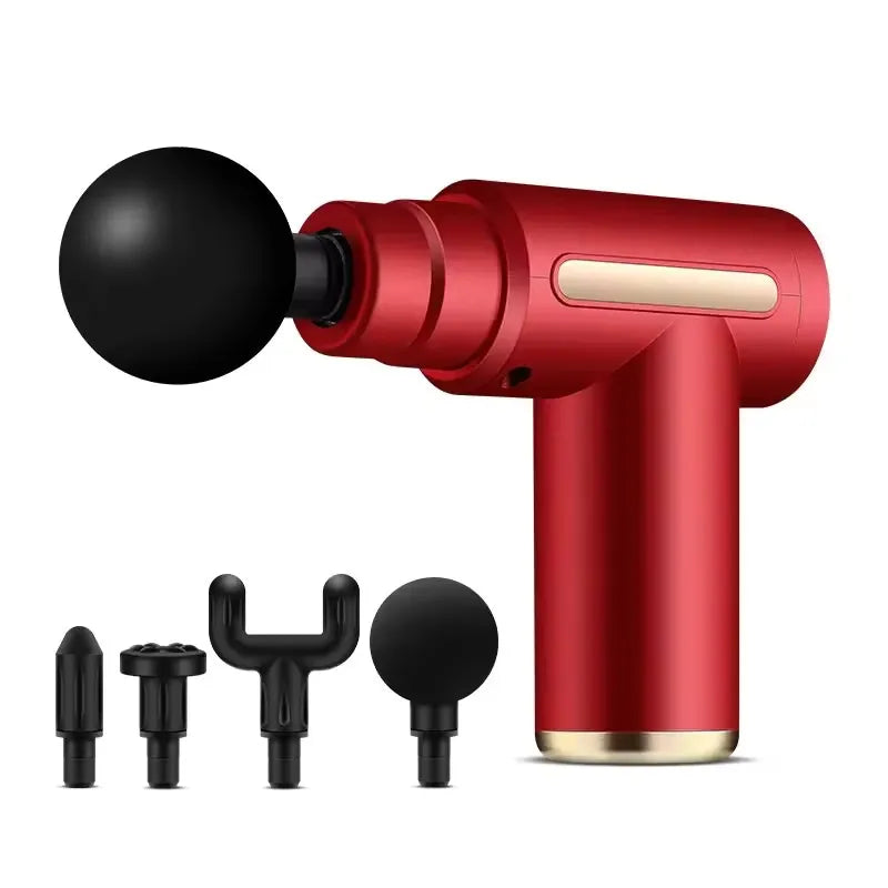 Mini handheld massage gun in bold red color